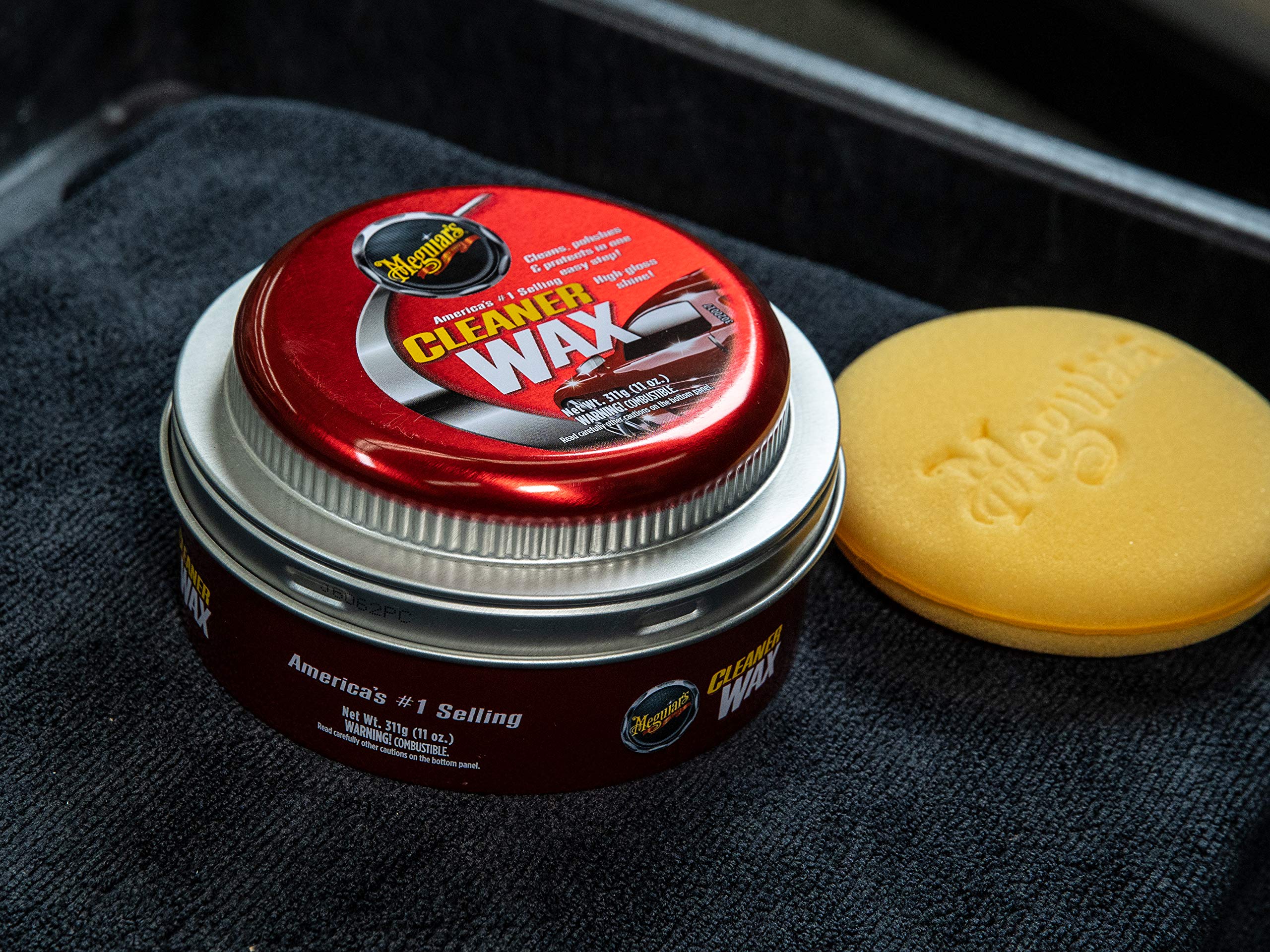 Meguiar's Cleaner Wax applied with orbital polisher for efficiency