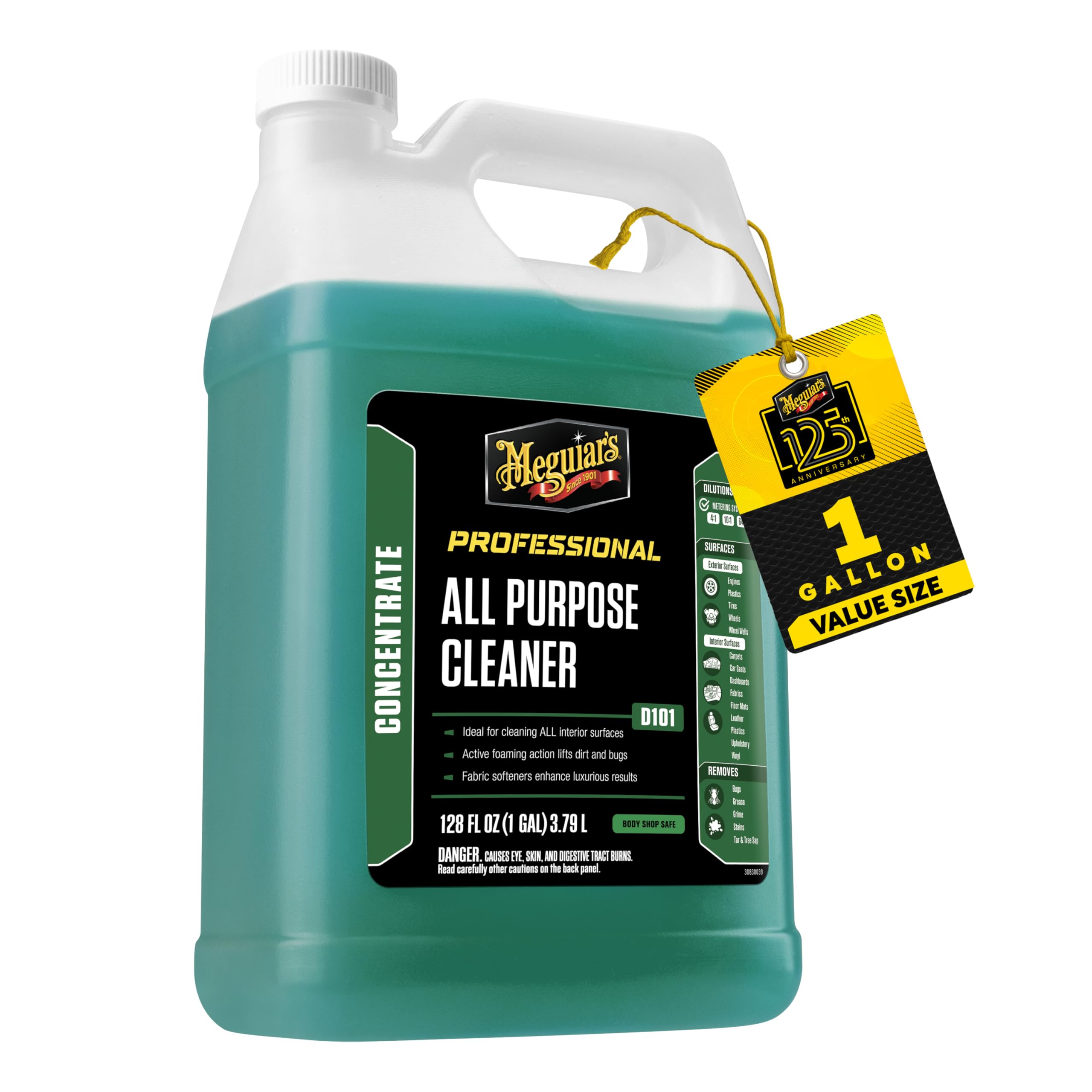 Meguiar's D10101 all purpose cleaner with foaming action lifts dirt from carpet and upholstery.