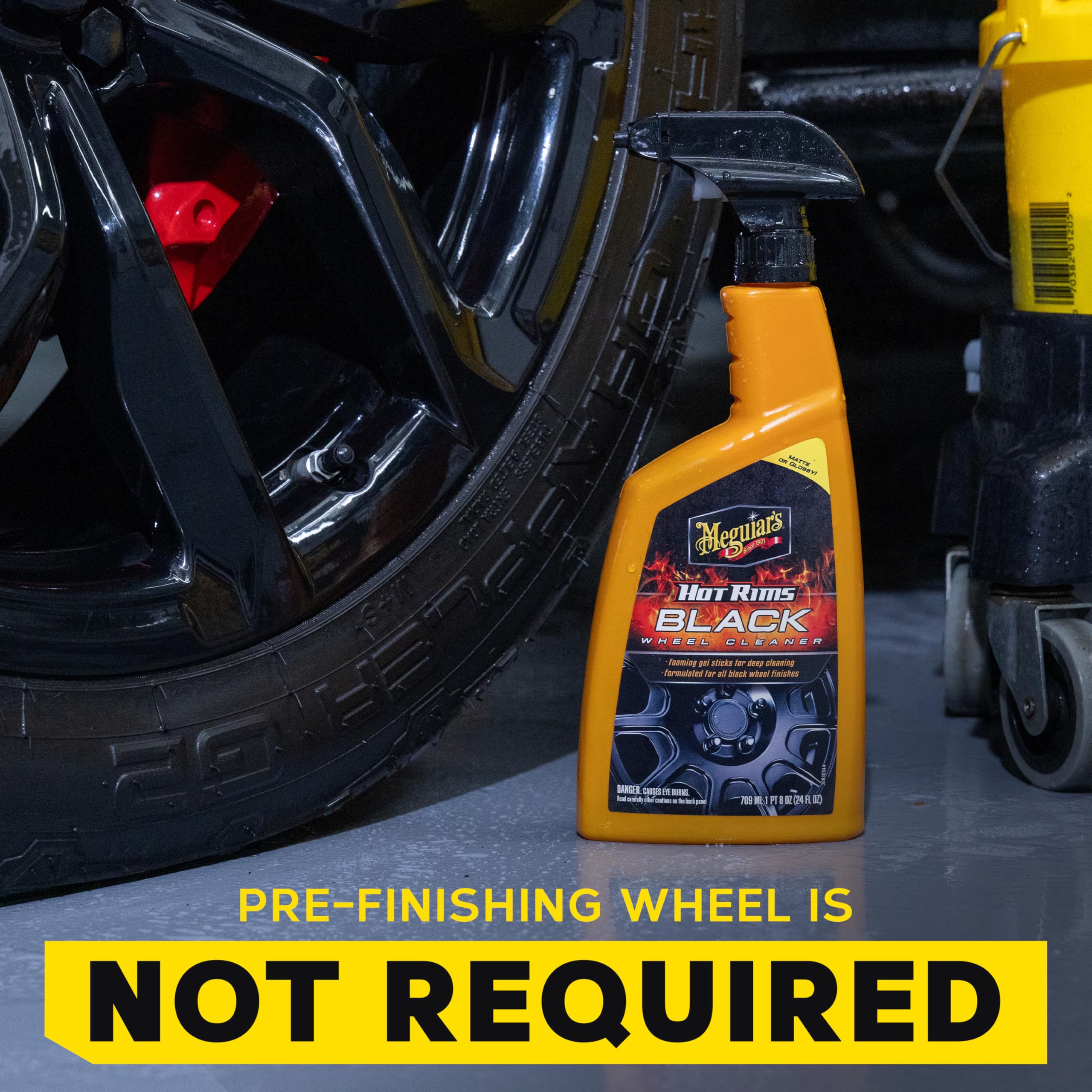 Meguiar's Hot Rims Black Wheel Cleaner brush-action to loosen grime