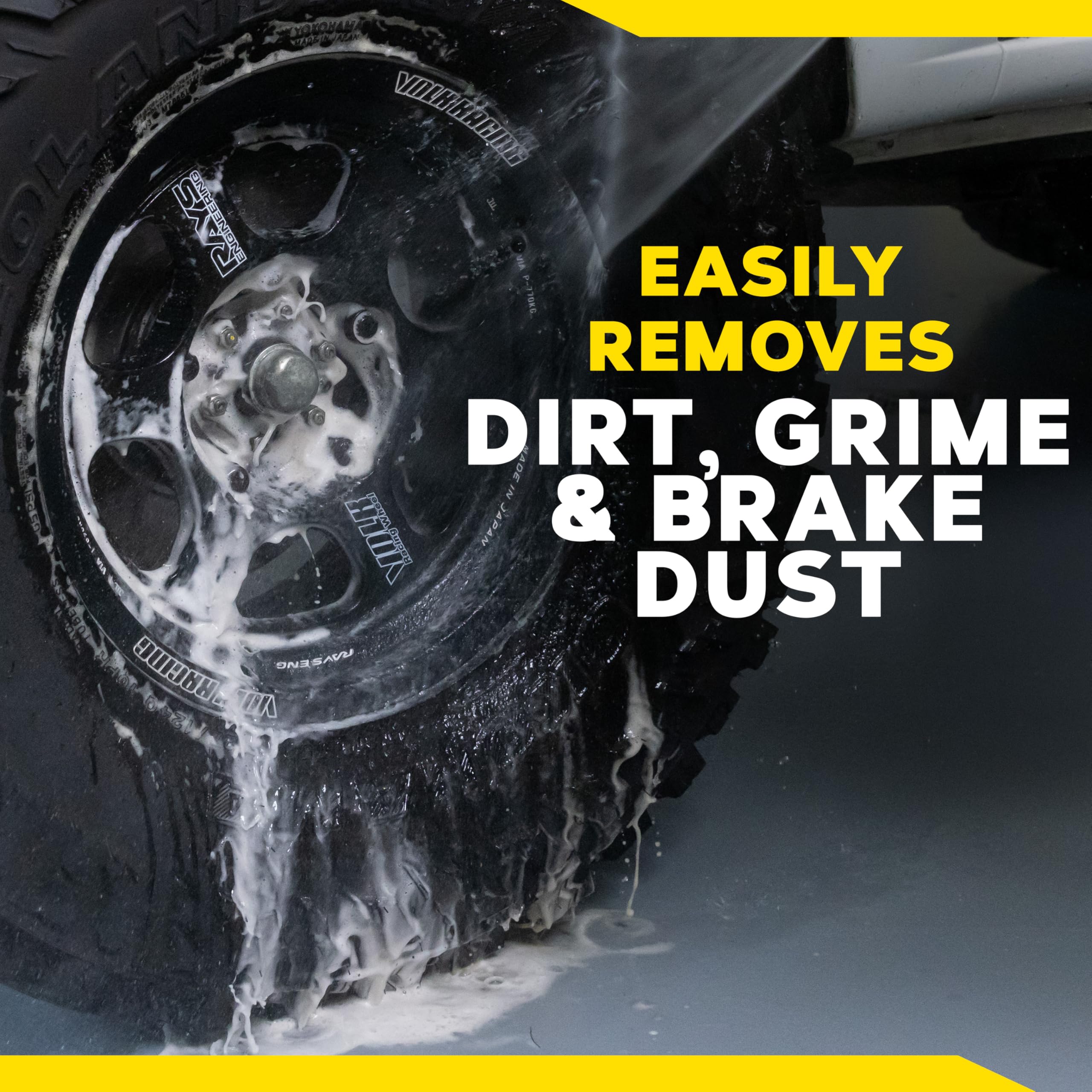 Meguiar's Hot Rims Black Wheel Cleaner on chrome finish wheels