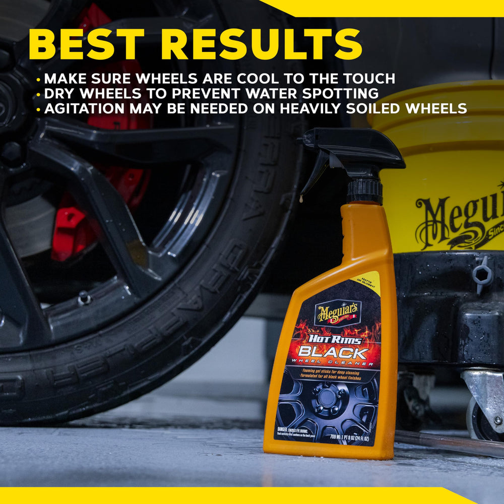 Meguiar's Hot Rims Black Wheel Cleaner on painted finish wheels