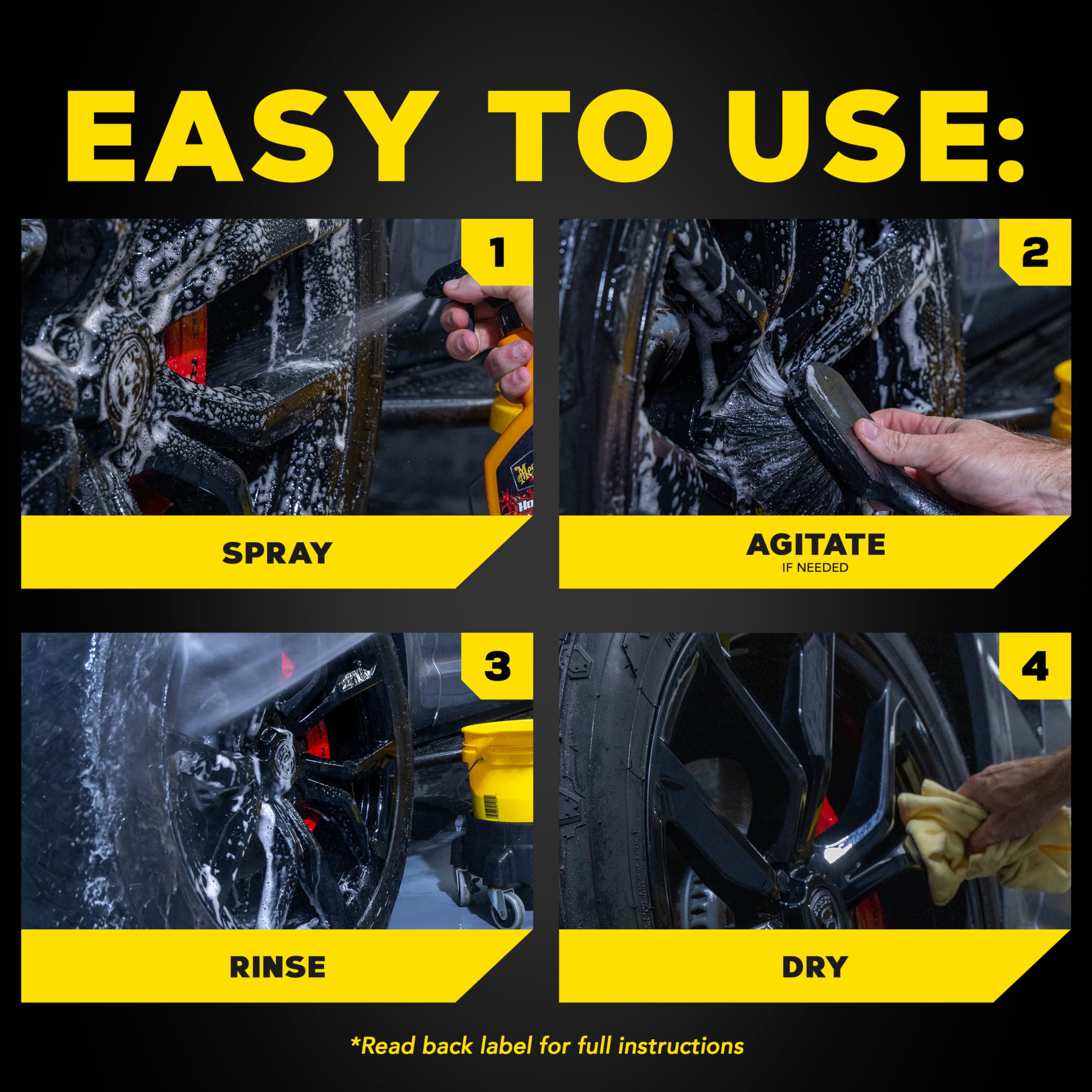 Meguiar's Hot Rims Black Wheel Cleaner rinsing wheels after cleaning
