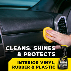Meguiar's shine spray on dashboards and door panels for rich, lasting luster.