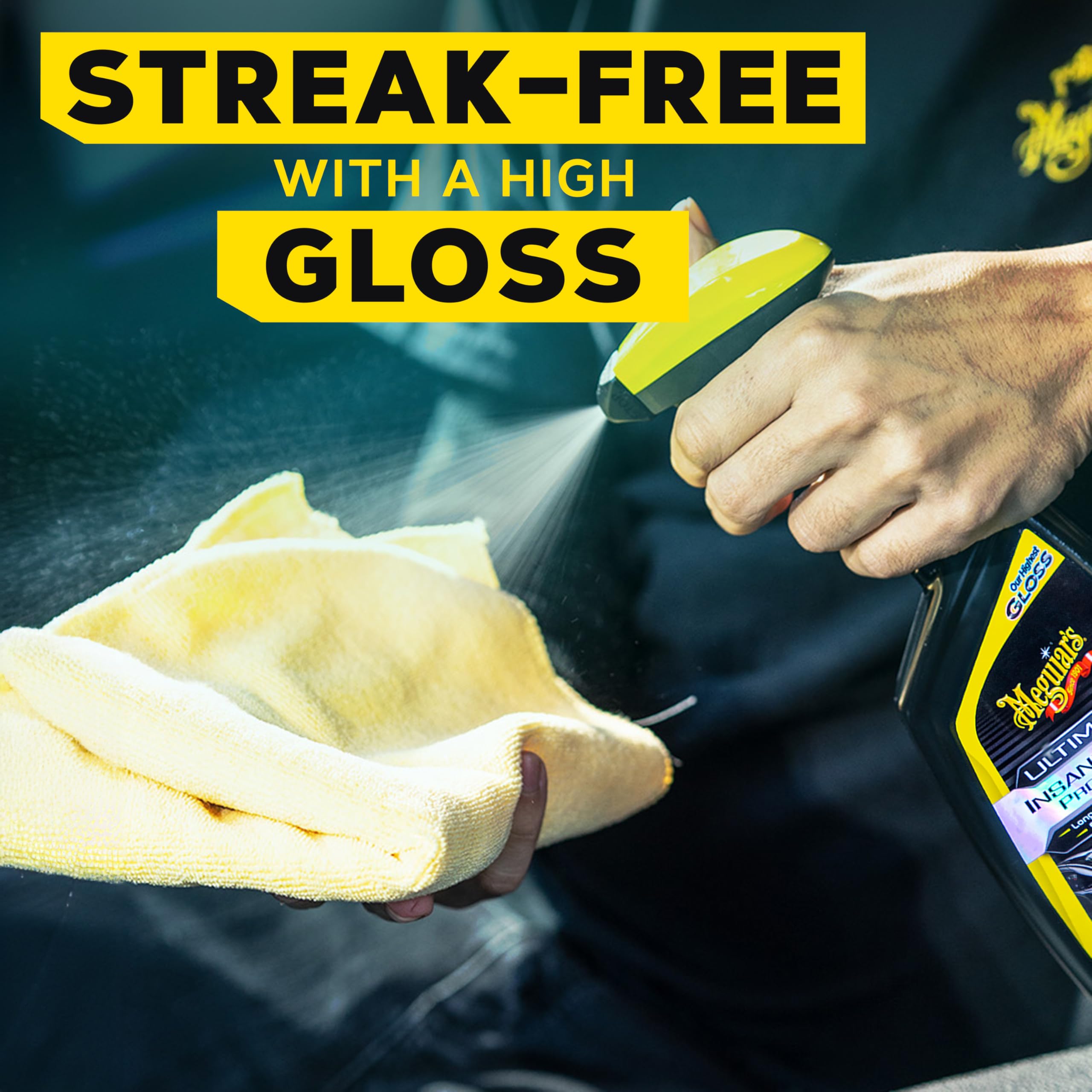 Tires and wheel wells shine with a non-greasy finish from Meguiar's spray.