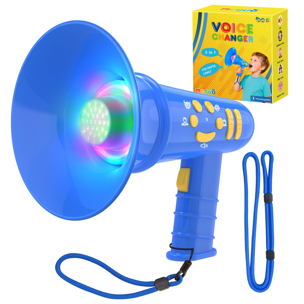MEGUO voice changer for kids—front view in blue, ideal for imaginative play.