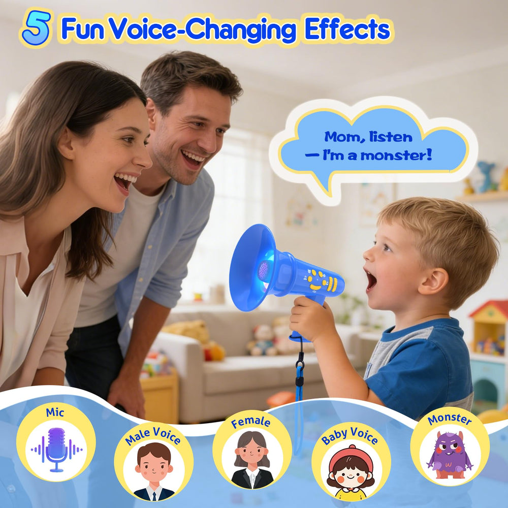 MEGUO voice changer with LED lights—colorful glow enhances playtime.