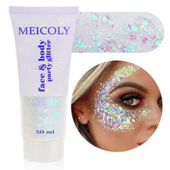 MEICOLY Clear White Body Glitter in bottle shines for festival looks