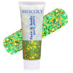 MEICOLY gold-green face glitter for a bold Mardi Gras look