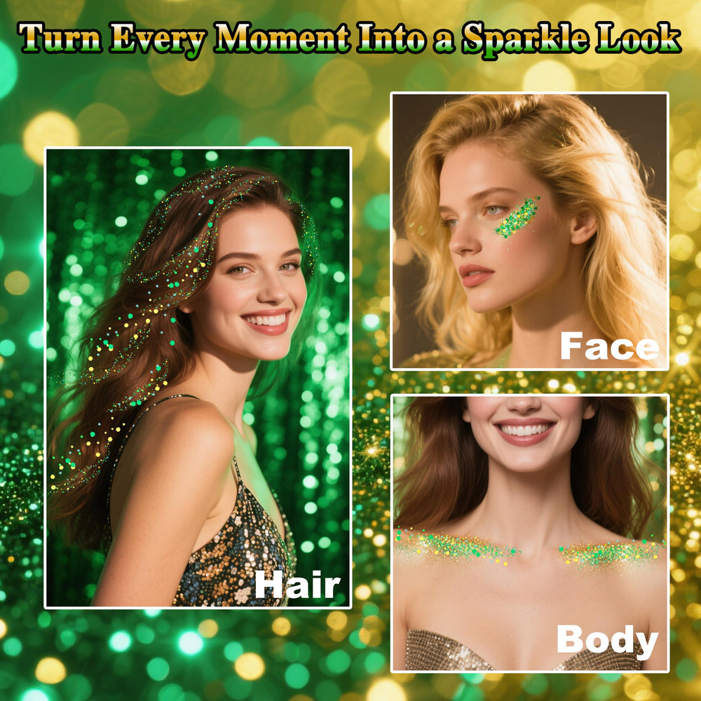 MEICOLY gold-green hair glitter adds festival shimmer