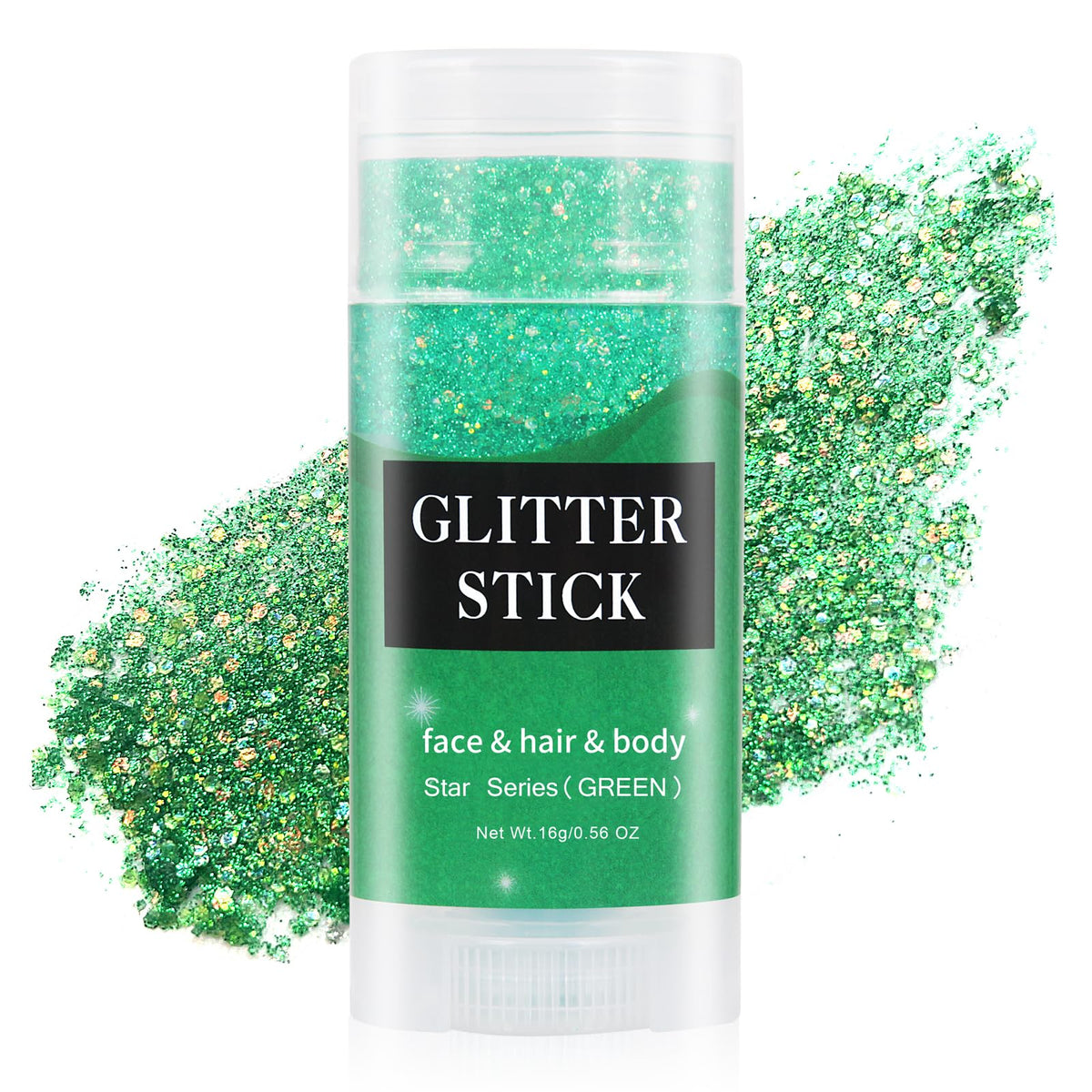 MEICOLY Green Face Glitter Stick applied for precise, fast sparkle on the skin.