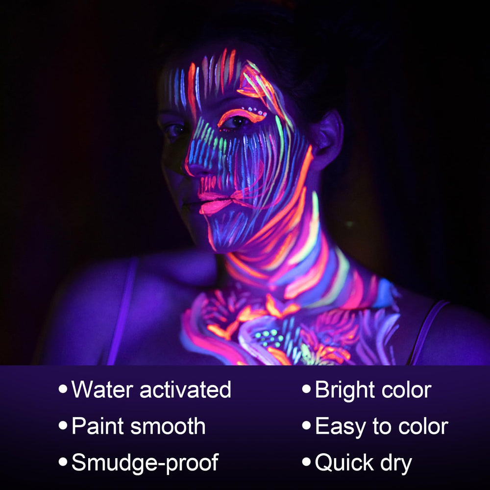 Meicoly Neon Face Paint swatch on skin showing vivid color and smooth blend.