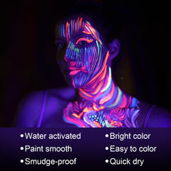 Meicoly Neon Face Paint swatch on skin showing vivid color and smooth blend.