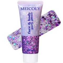 Meicoly purple hair glitter sequins add dramatic sparkle for photos and stage looks