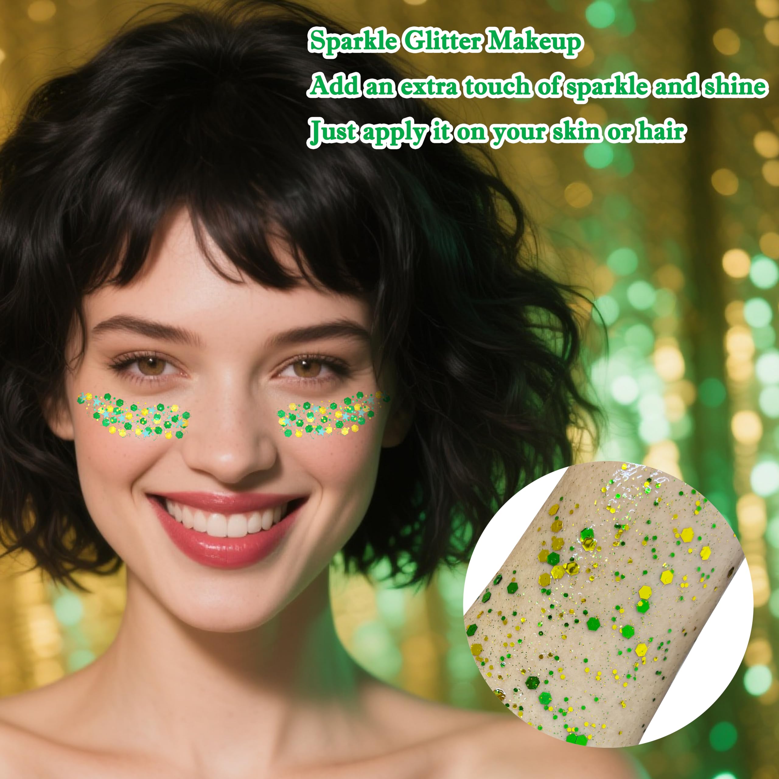 MEICOLY self-adhesive glitter glides on skin and hair