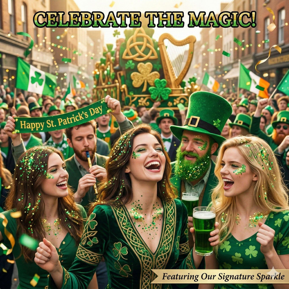 MEICOLY St Patrick's Day glitter stick works on face, hair, and body.