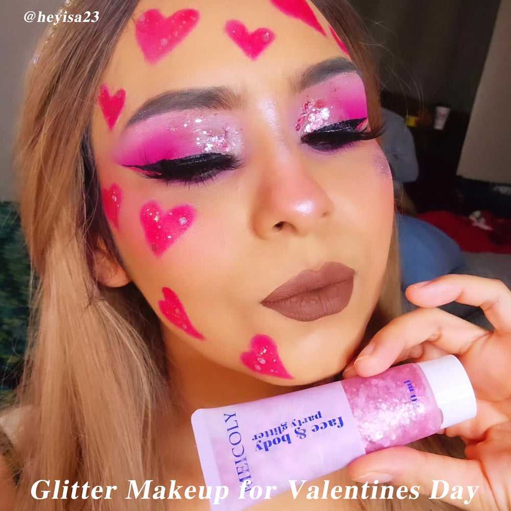 MEICOLY Valentine Pink hair glitter sparkles festival looks