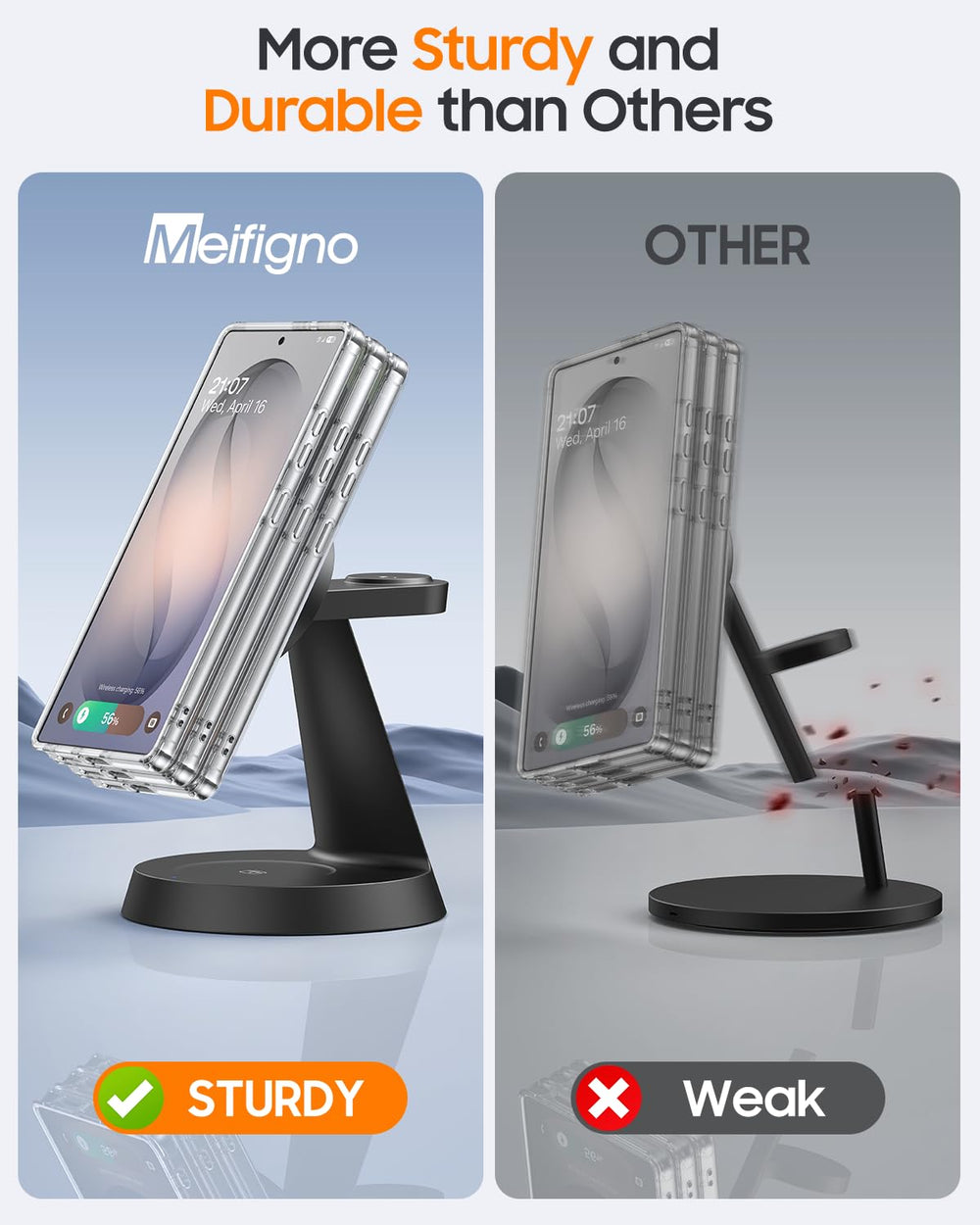 Meifigno charger with a 45-degree view for comfortable use while charging.