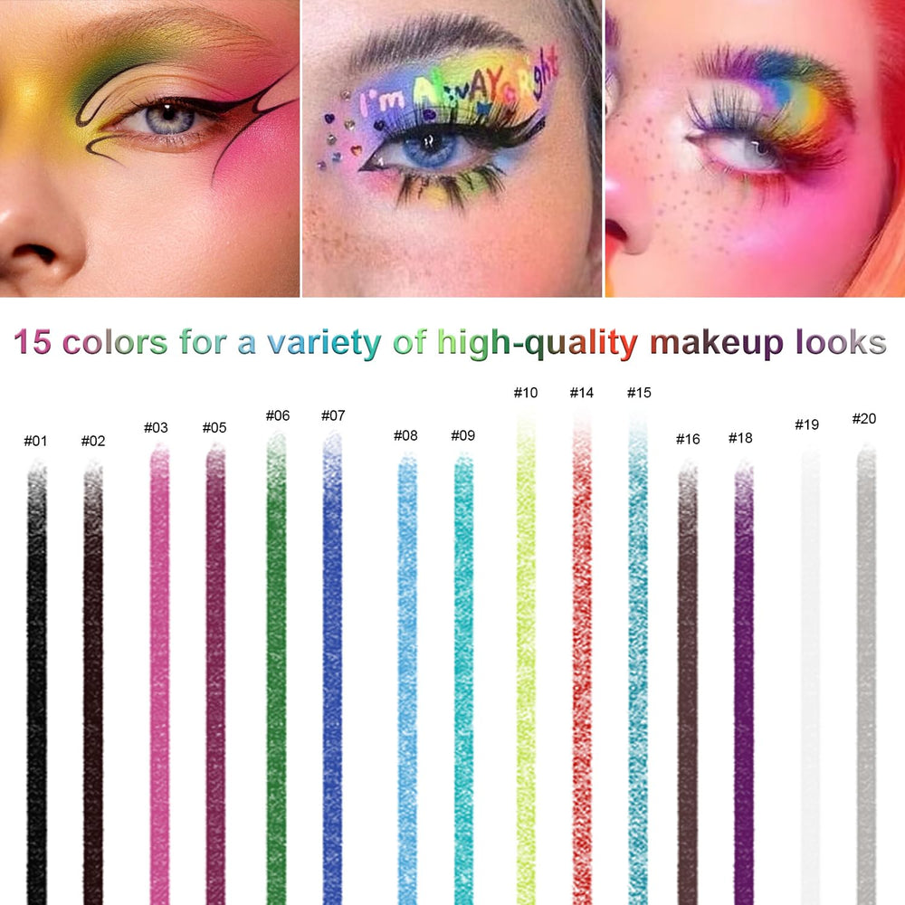 Swatches display Meilury eyeliner colors on the arm for easy shade selection.
