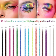 Swatches display Meilury eyeliner colors on the arm for easy shade selection.