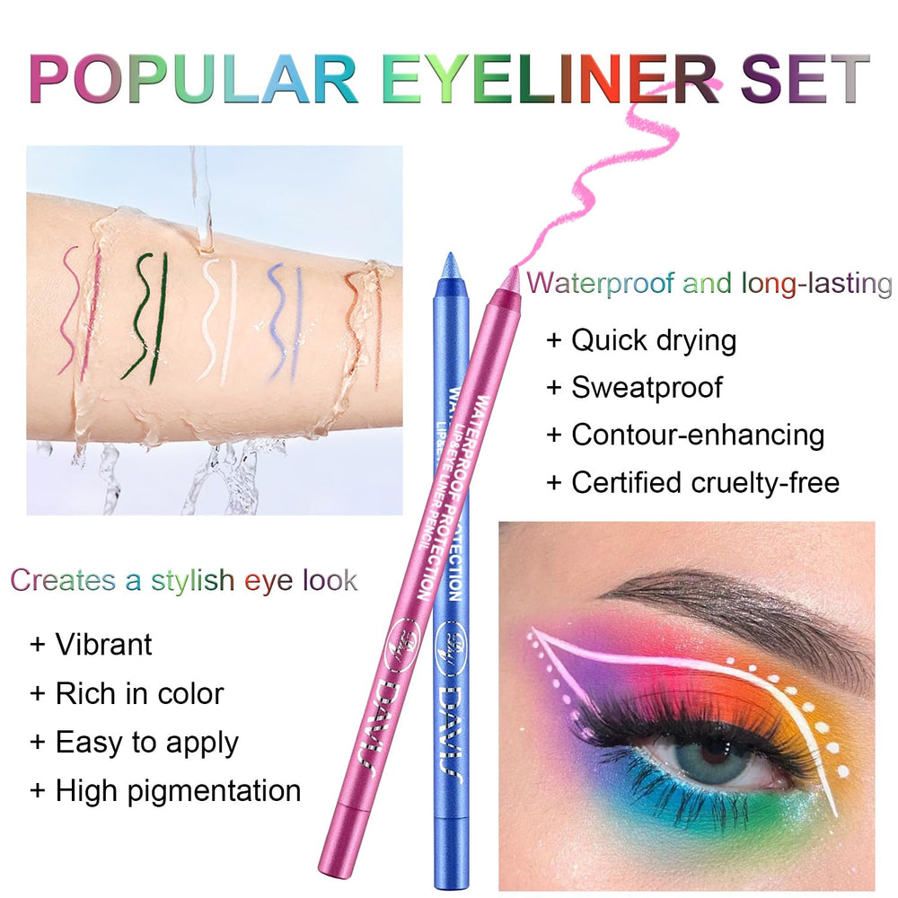 Compact dual-use set serves as eyeliner and eyeshadow for quick makeup.