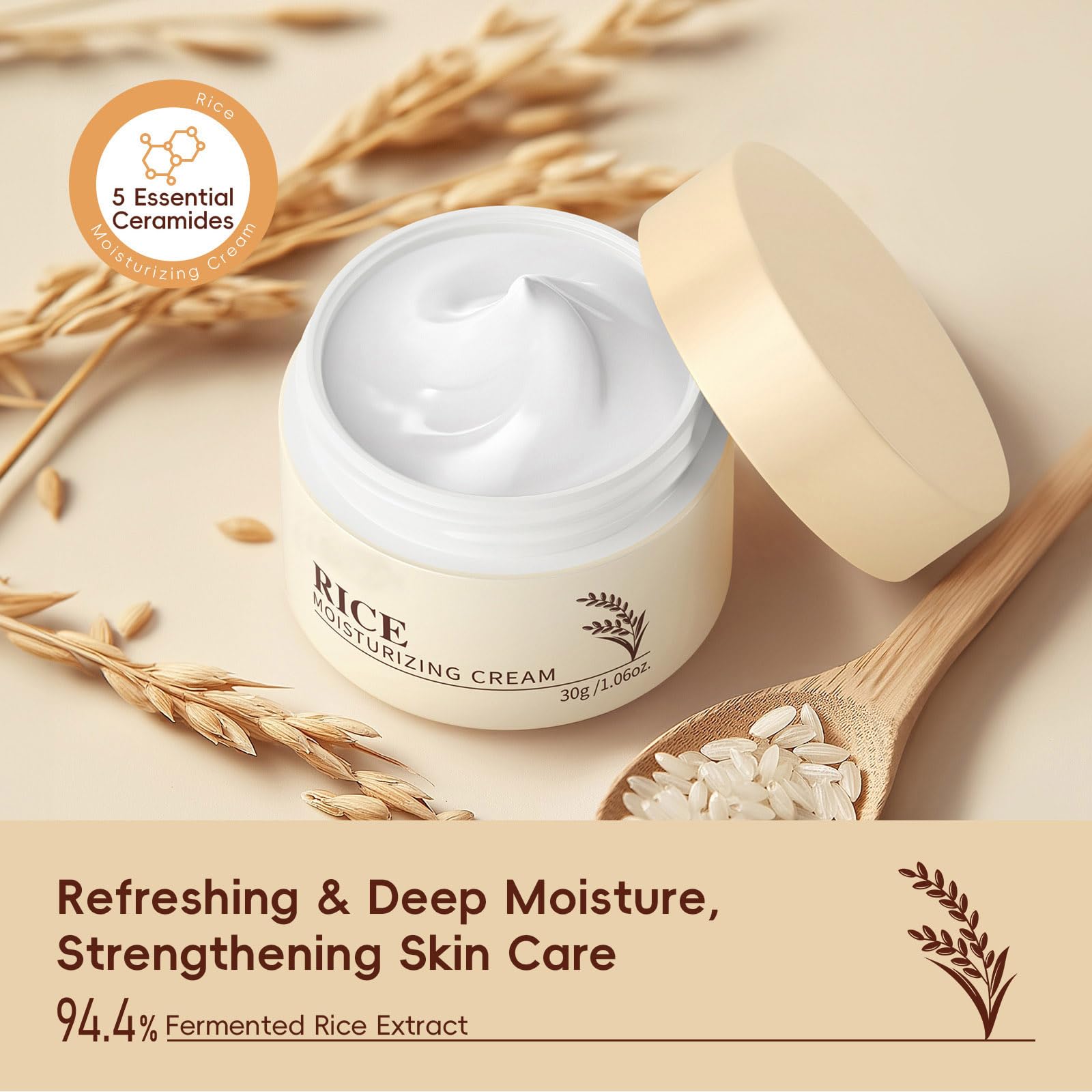 MeiPlumLai Rice Moisturizing Cream texture close-up showing creamy hydration