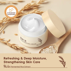 MeiPlumLai Rice Moisturizing Cream texture close-up showing creamy hydration