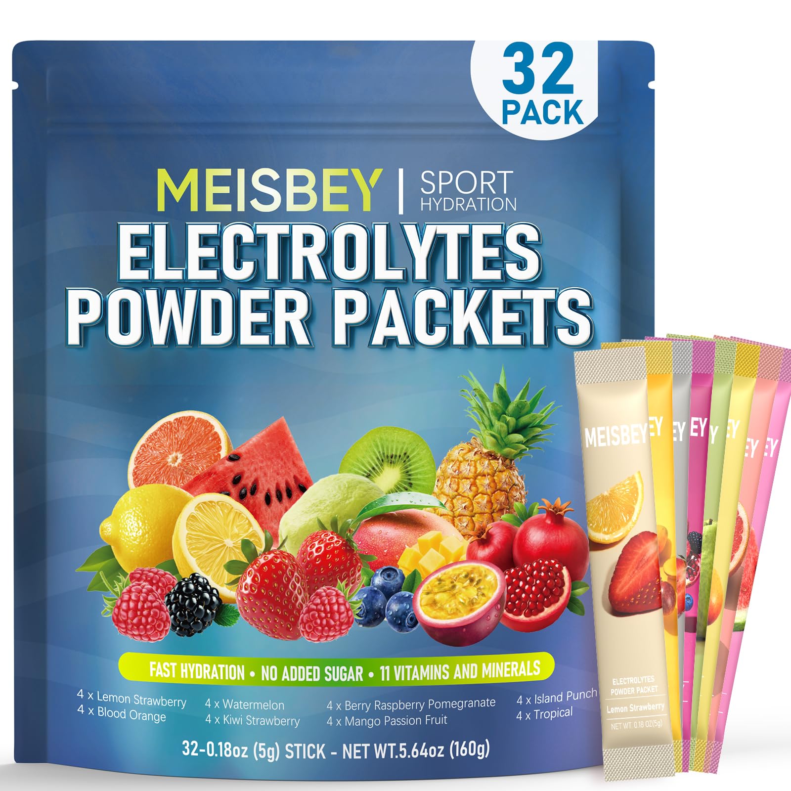 Meisbey electrolyte powder lemon-strawberry stick for refreshing hydration on the go.