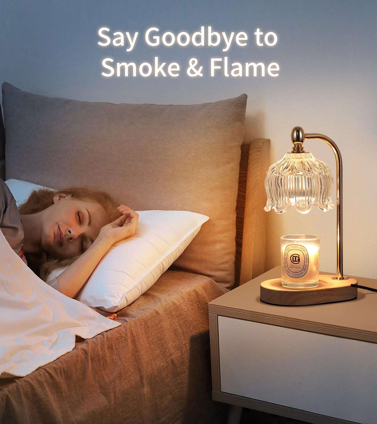 Bedroom decor scene featuring MEIXISUE candle warmer lamp for cozy evenings.