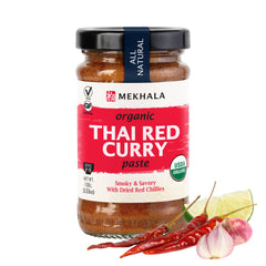 Mekhala red curry paste jar showing vibrant color for authentic Thai flavor