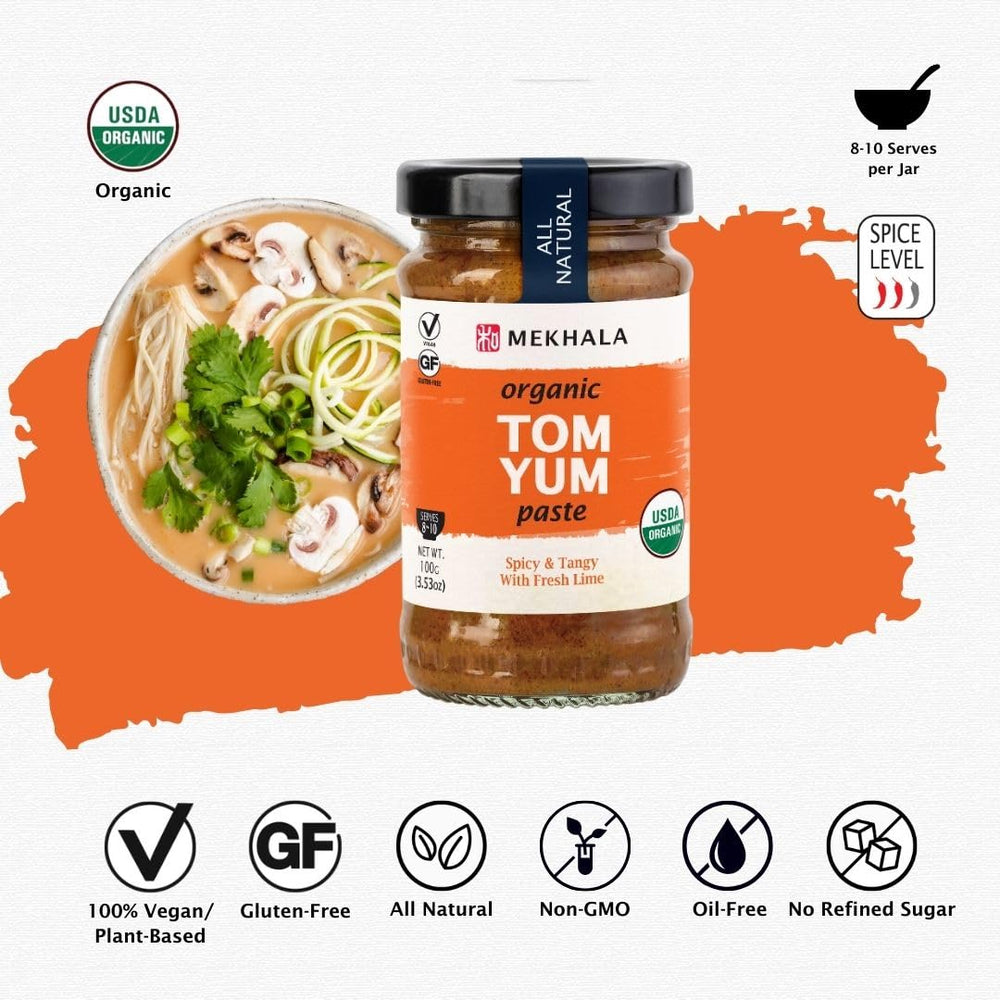 Mekhala Tom Yum paste simmering in broth for a vibrant, easy meal.