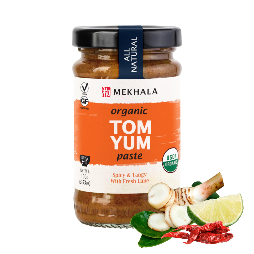 Mekhala Tom Yum paste jar for quick, authentic Thai flavor at home.