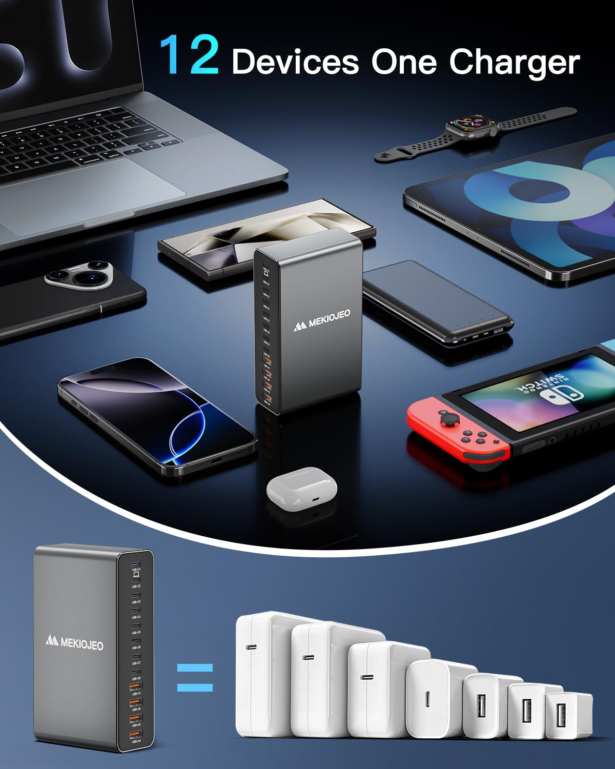 MEKIOJEO 12-port charging station heat-dissipation design keeps cooler.