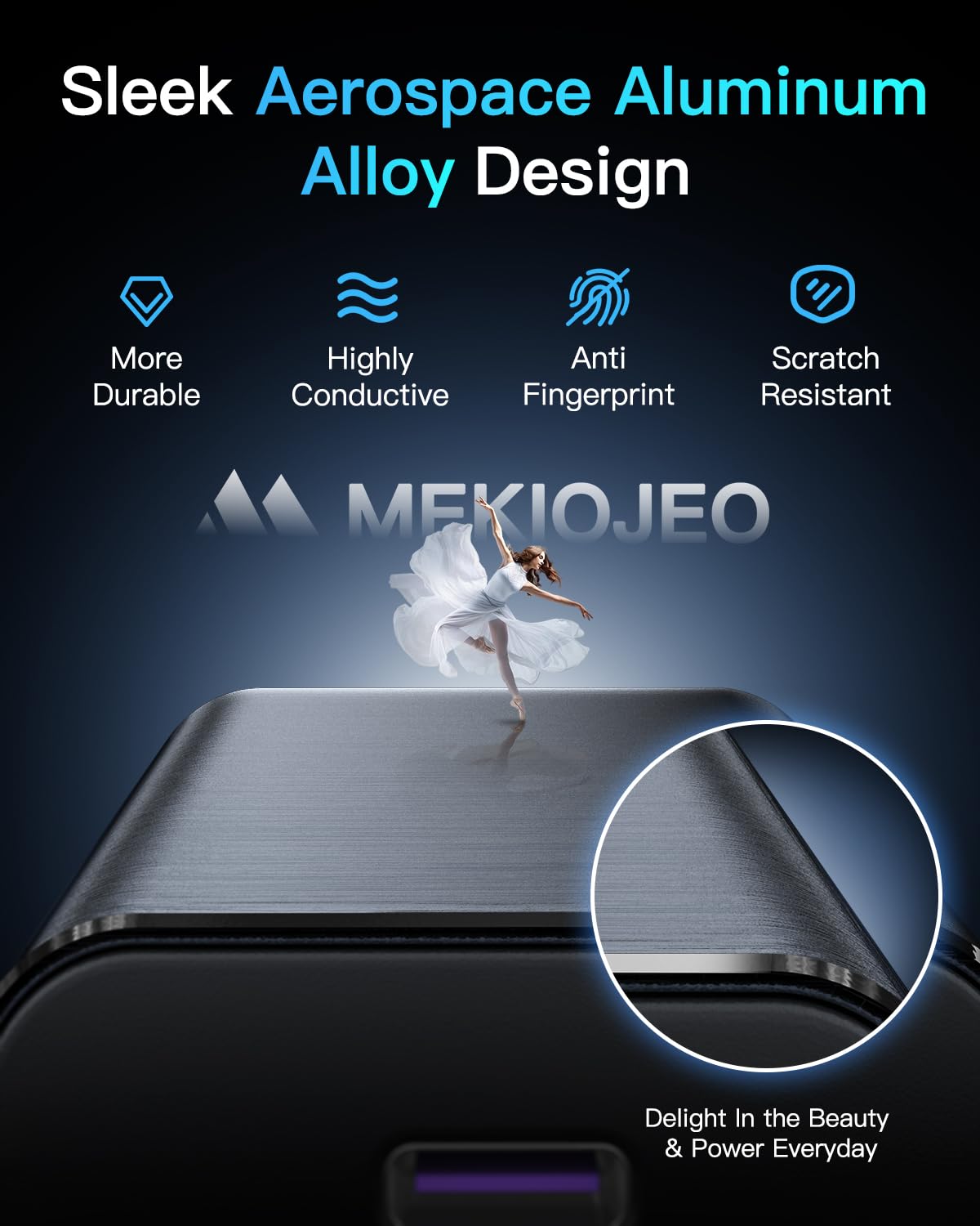 MEKIOJEO 12-port charging station top view highlighting its compact aluminum design.