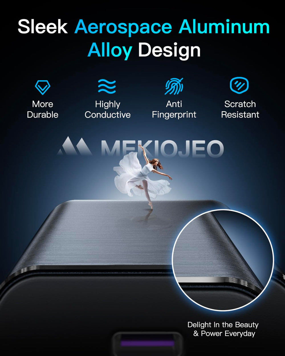 MEKIOJEO 12-port charging station top view highlighting its compact aluminum design.