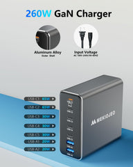 MEKIOJEO 7-port USB-C and USB-A hub ready to power laptop and phone.