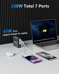 MEKIOJEO GaN charger on desk showing anti-slip aluminum shell.