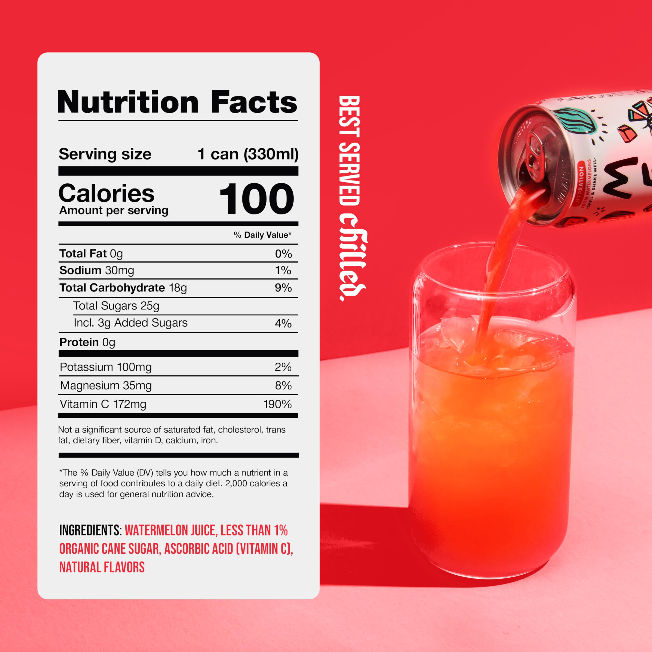 Mela Watermelon Water glass pour—natural watermelon juice with Vitamin C.
