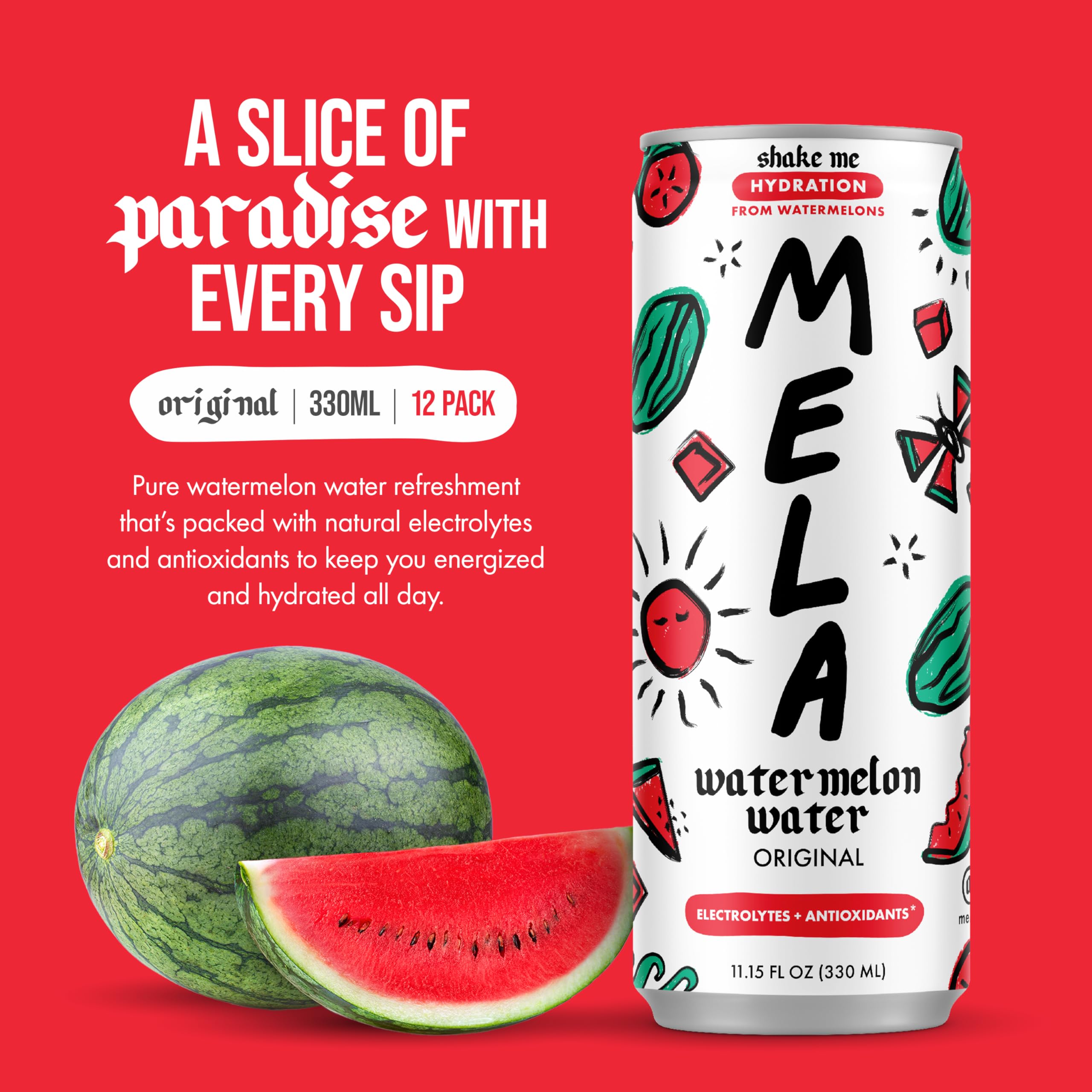 Mela Watermelon Water bottle—Vitamin C-rich splash for a fruity lift.
