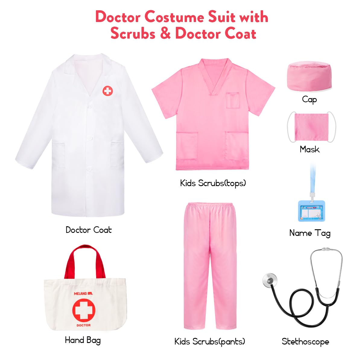 Meland carry bag for doctor costume keeps props organized during playtime