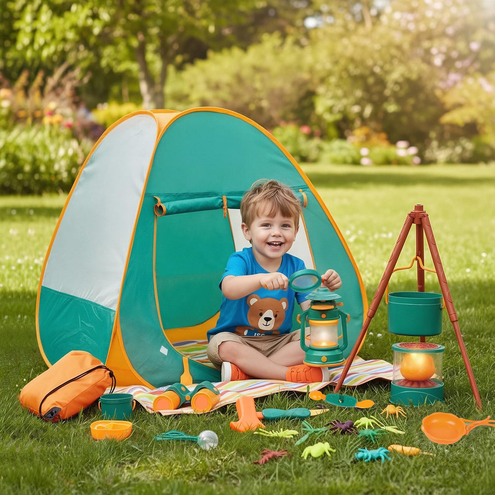 Meland campfire with extendable stand creates a realistic mood for pretend campouts.