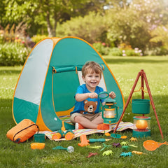Meland campfire with extendable stand creates a realistic mood for pretend campouts.