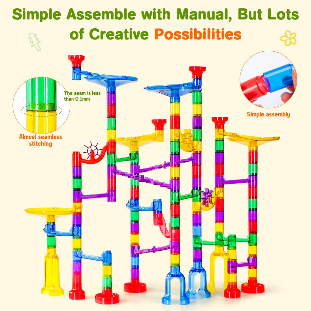 Meland Marble Run 132-piece set unlocks endless creative configurations.