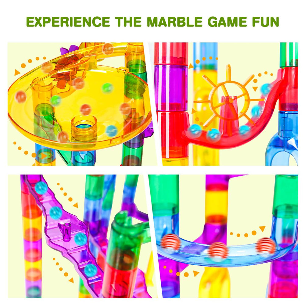 Meland Marble Run see-through track shows marble journey for curiosity.