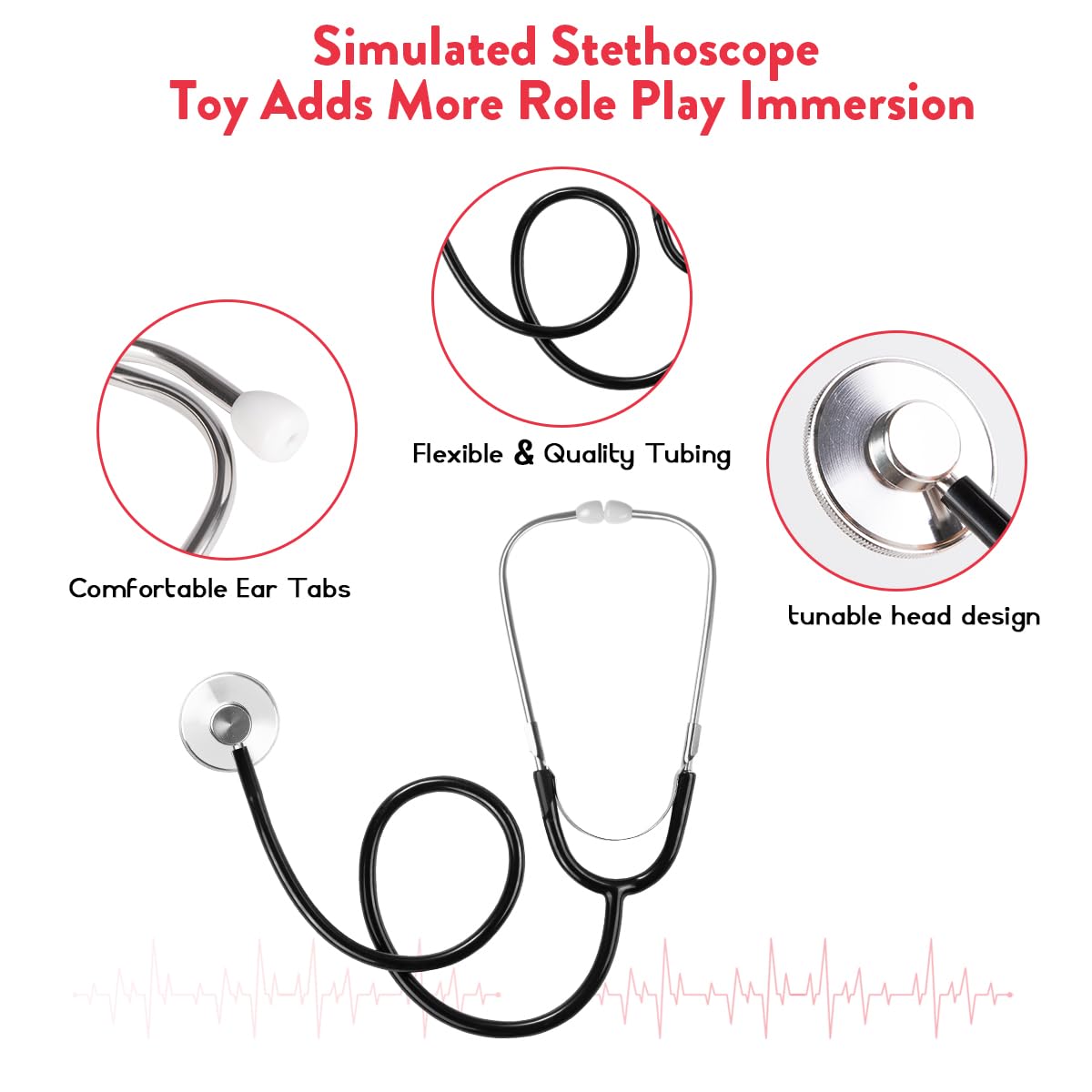 Meland simulated stethoscope toy for interactive role play and storytelling.