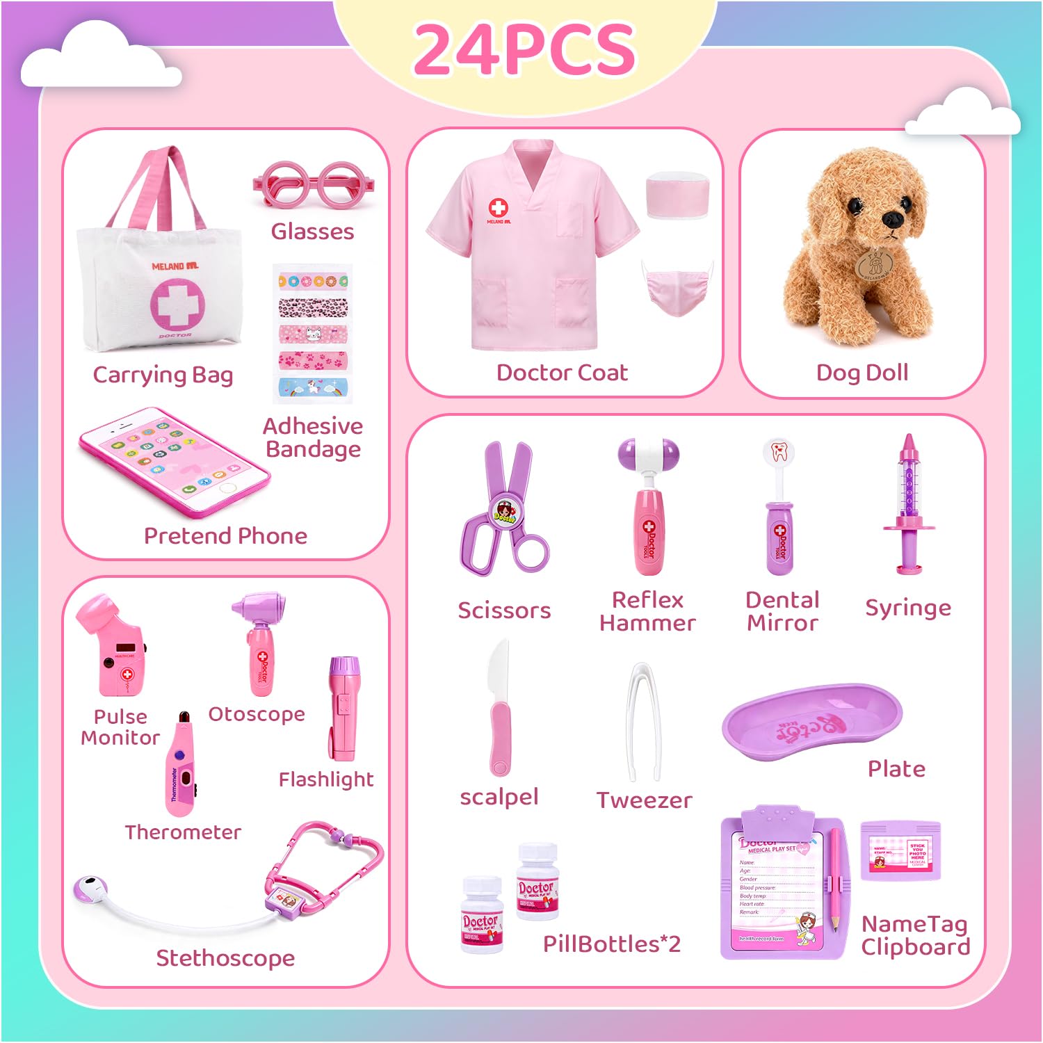 Meland stethoscope toy helps kids listen to pretend heartbeat.