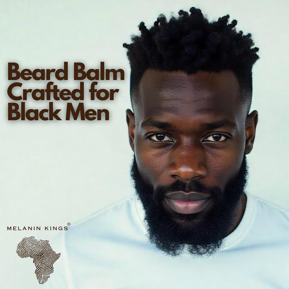 Melanin Kings beard balm applied to beard for detangling and smooth styling
