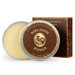 Melanin Kings beard balm jar closeup showing creamy texture for soft beard