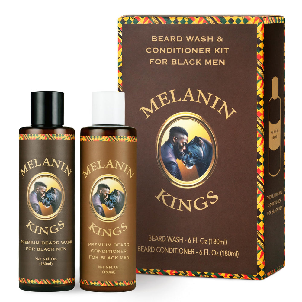 Melanin Kings Beard Wash bottle front, showcasing cleansing formula for coarse beards.