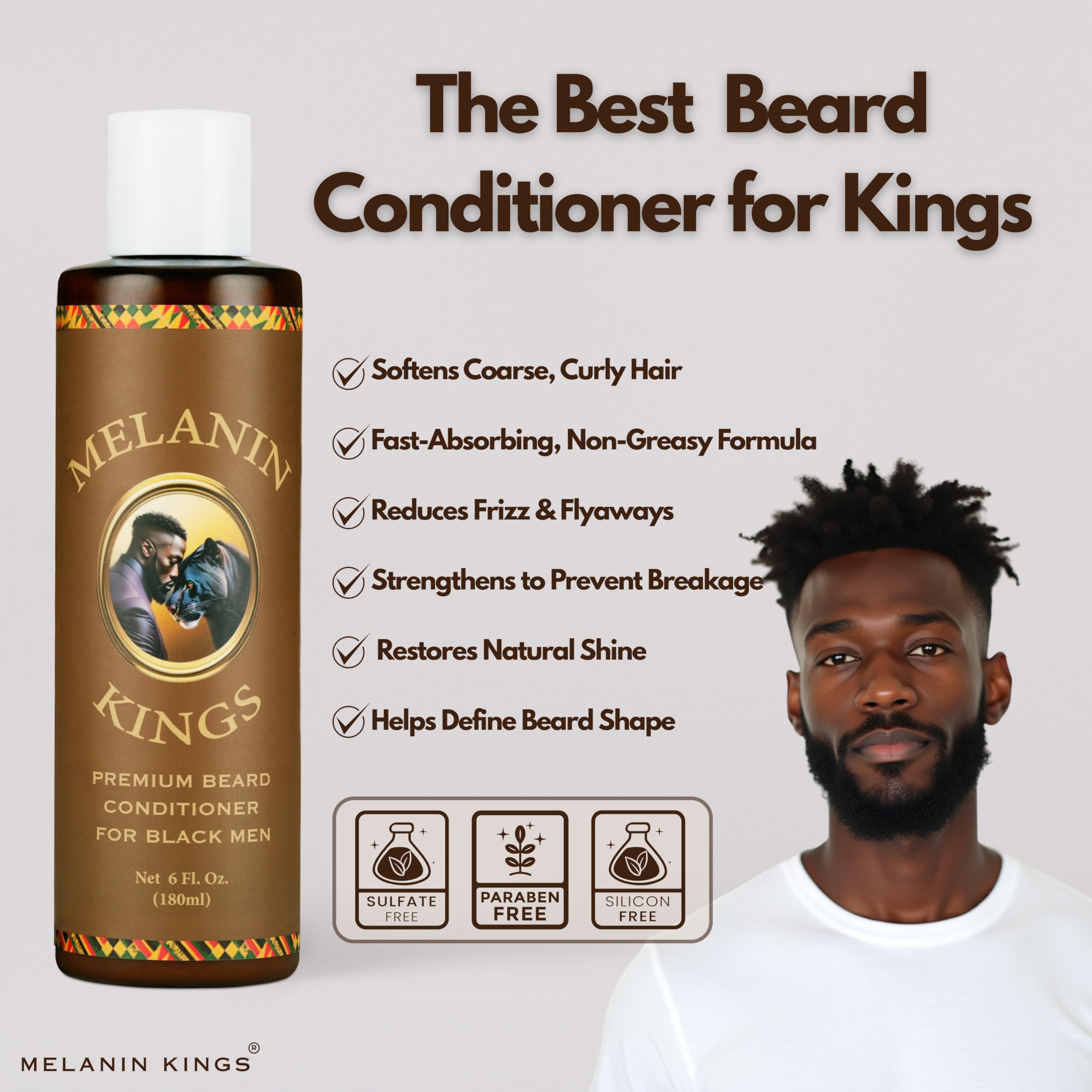 Bottle with oil drop showing nourishing blend for beard health.