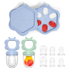Melican two-pack silicone baby feeder with secure ring handle for safe self-feeding.